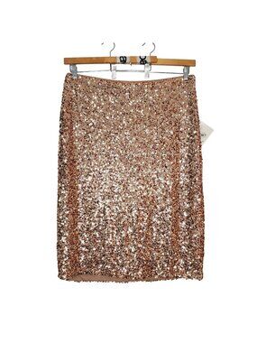 Ava & Viv Champagne Gold Sequin Midi Skirt 1X Lined Formal Party Wear
